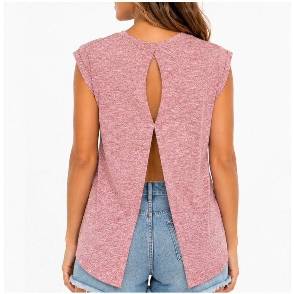 Pink Open Back Sleeveless Athletic Top